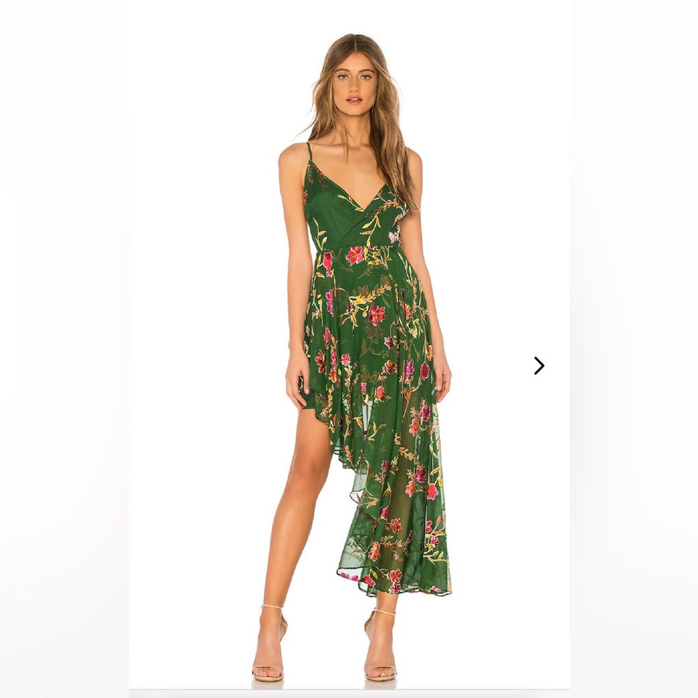 Lovers + Friends Green Asymmetrical Wrap Dress for Cocktail